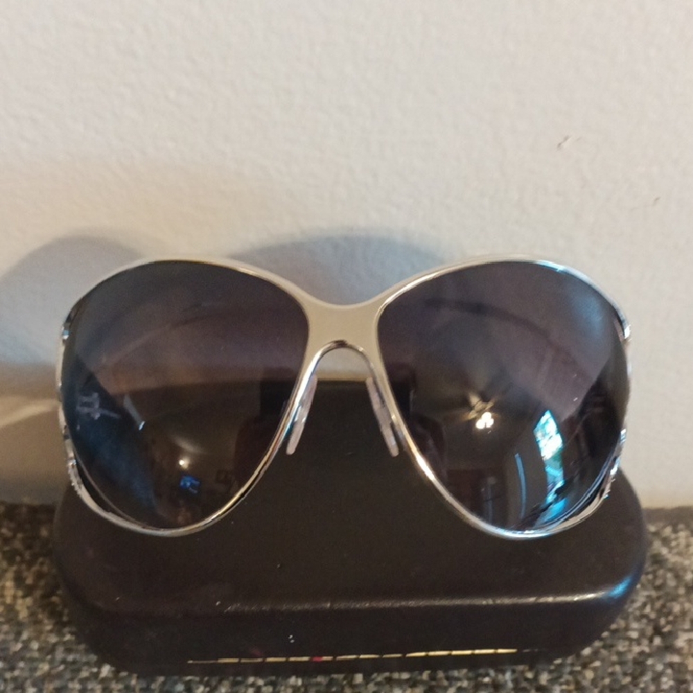 Roberto Cavilli Silver Black Bling Snake Flower Sunglasses